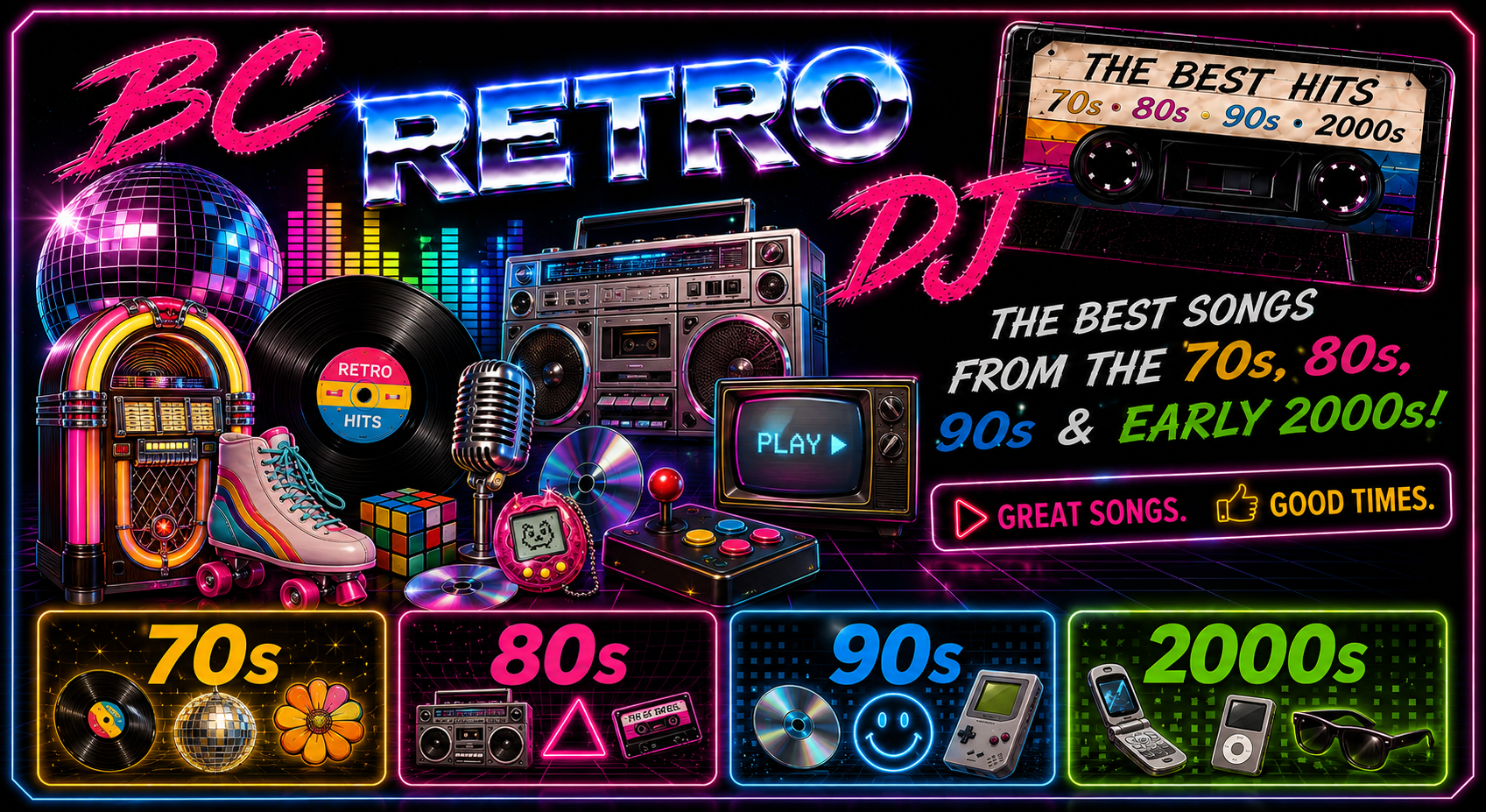 BC Retro DJ Houston retro DJ service banner for Greater Houston events